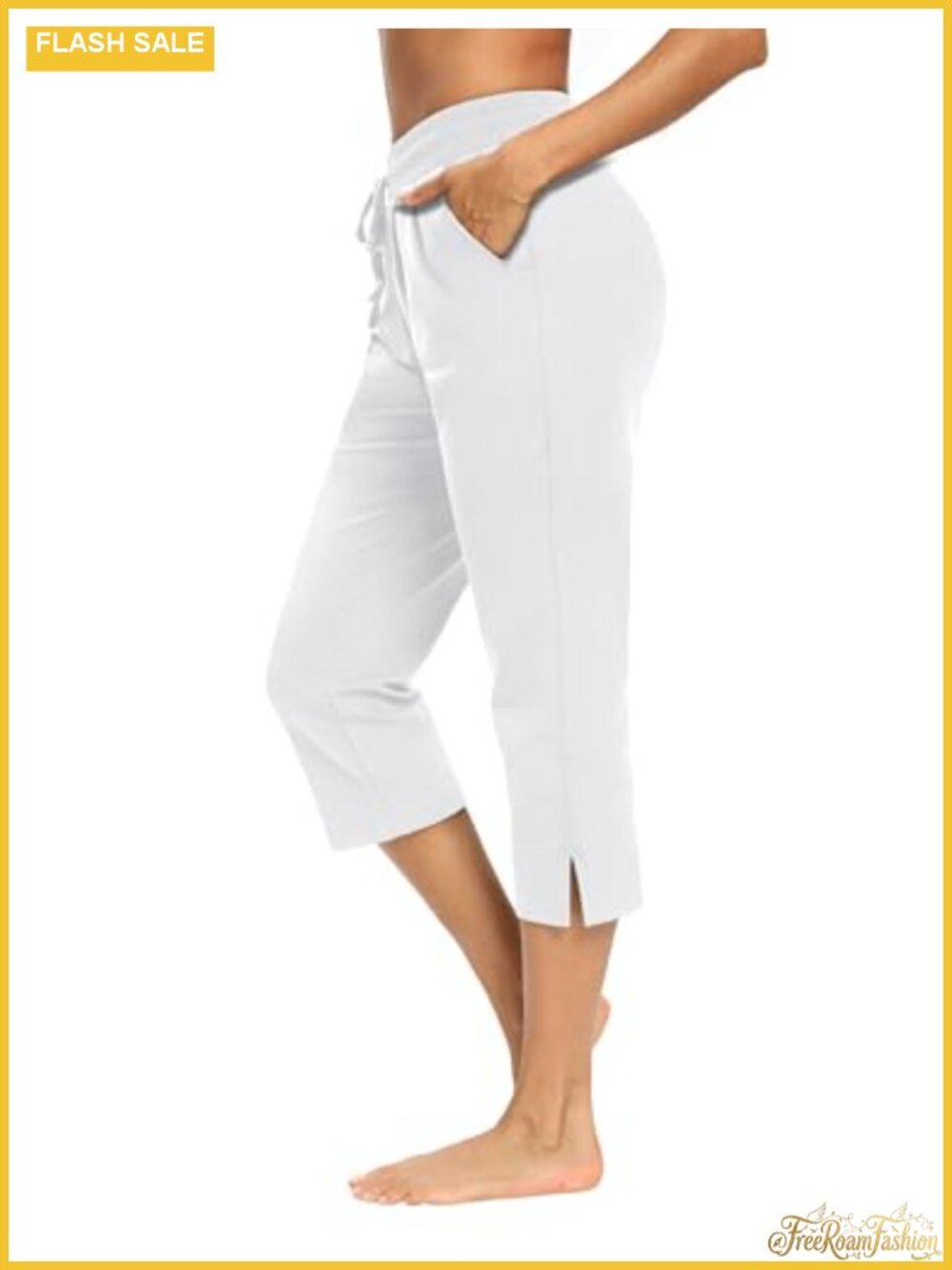 Women's Cotton Polyester Blend Capri Pants Wide Leg Drawstring Yoga Jogger